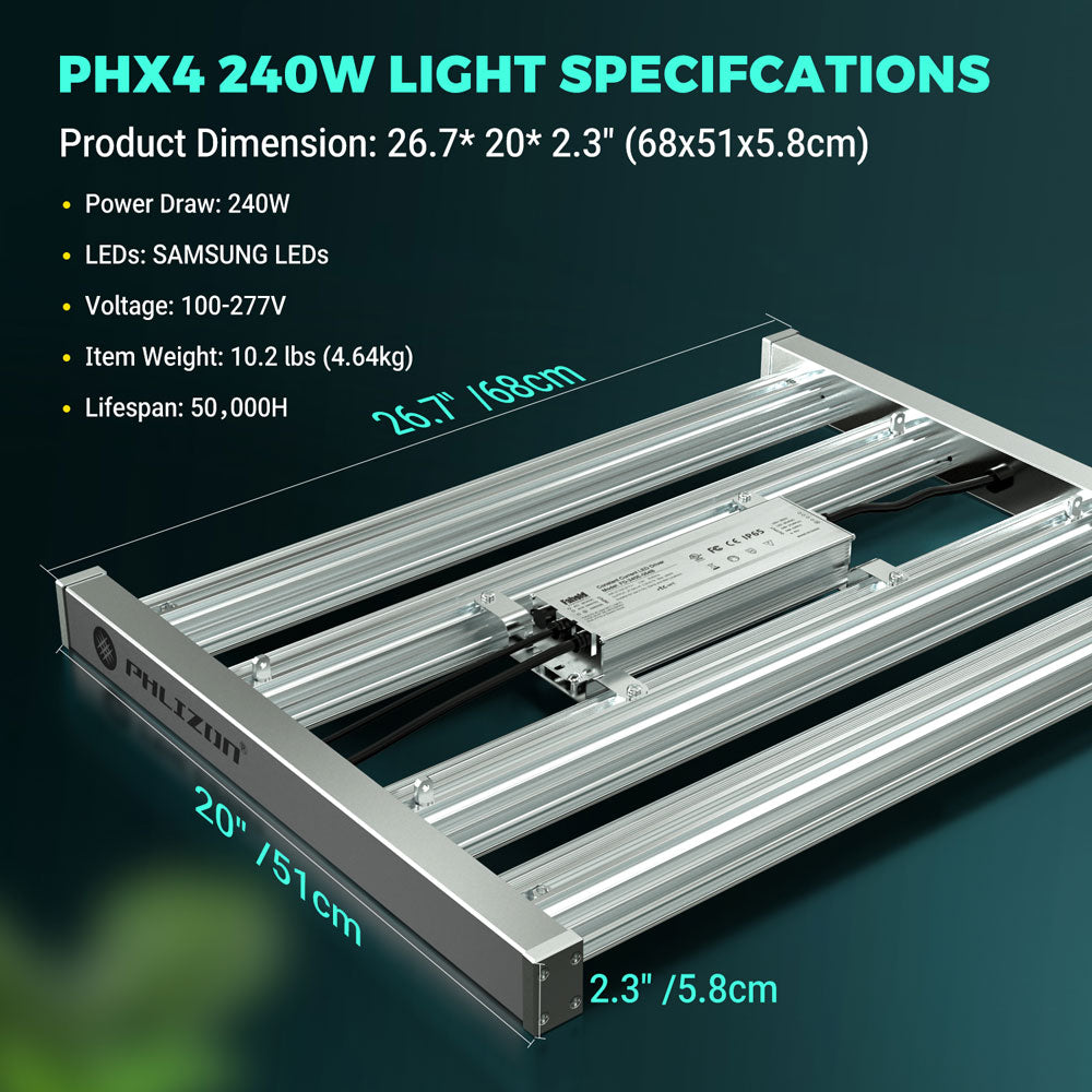 PHLIZON (PRO-2000)PHX4 240W Full-spectrum Dimmable LED Grow Light with Samsung 281B LED